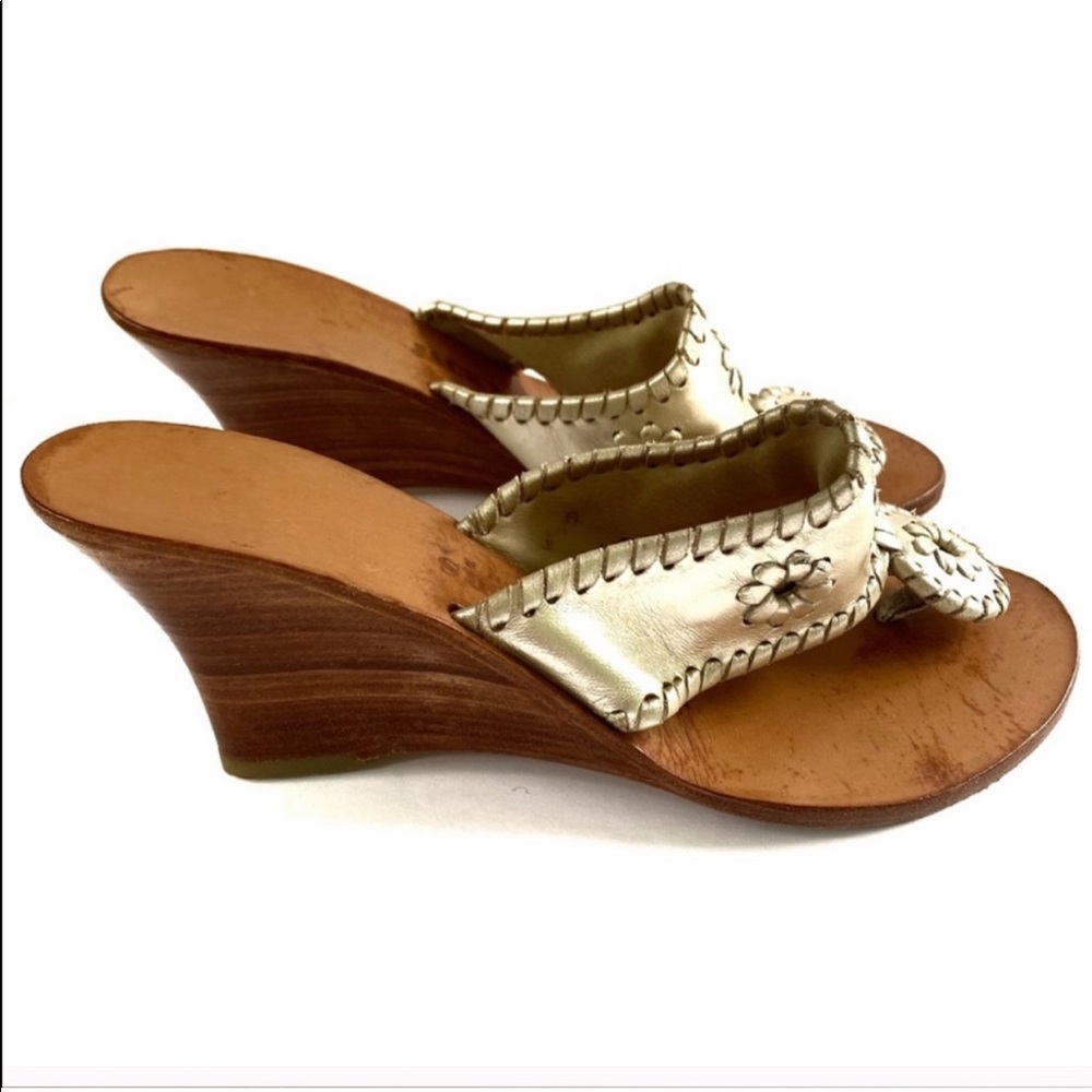 Jack Rogers • gold wedges platform sandals